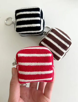 Mini Pouch Keyring Flower Charm Striped Terry Mary Shop
