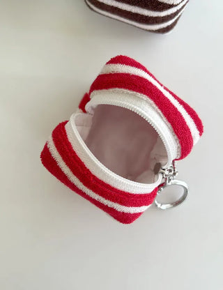 Mini Pouch Keyring Flower Charm Striped Terry Mary Shop