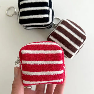 Mini Pouch Keyring Flower Charm Striped Terry Mary Shop