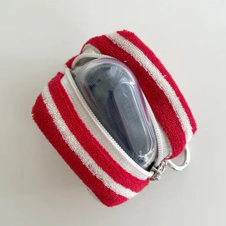 Mini Pouch Keyring Flower Charm Striped Terry Mary Shop