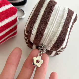 Mini Pouch Keyring Flower Charm Striped Terry Mary Shop