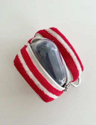 Mini Pouch Keyring Flower Charm Striped Terry Mary Shop