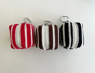 Mini Pouch Keyring Flower Charm Striped Terry Mary Shop