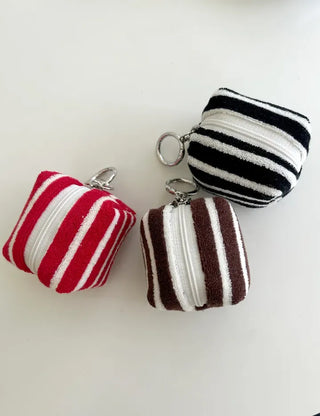Mini Pouch Keyring Flower Charm Striped Terry Mary Shop