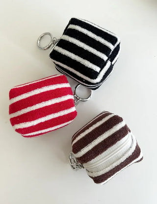 Mini Pouch Keyring Flower Charm Striped Terry Mary Shop