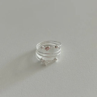Silver 925 Spring Heart Star Silver Ball Sterling Silver Ring