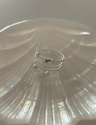 Silver 925 Spring Heart Star Silver Ball Sterling Silver Ring