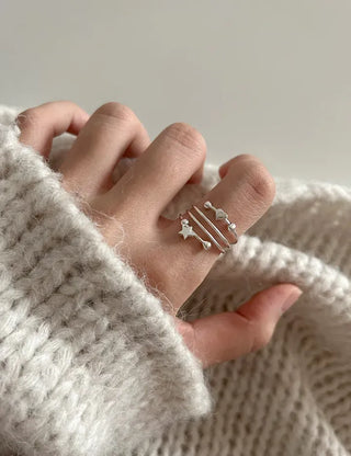 Silver 925 Spring Heart Star Silver Ball Sterling Silver Ring