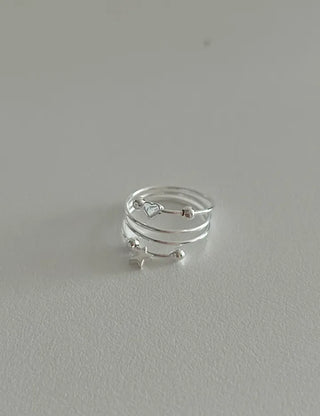 Silver 925 Spring Heart Star Silver Ball Sterling Silver Ring