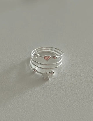 Silver 925 Spring Heart Star Silver Ball Sterling Silver Ring