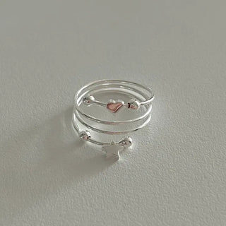 Silver 925 Spring Heart Star Silver Ball Sterling Silver Ring