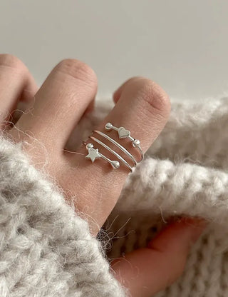 Silver 925 Spring Heart Star Silver Ball Sterling Silver Ring