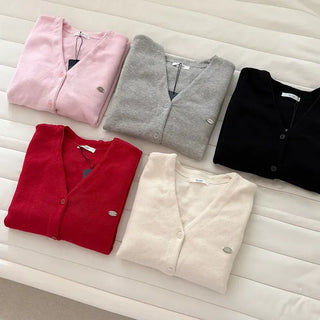 Cotton Spring Cardigan V-neck Knit Basic Merry Shop