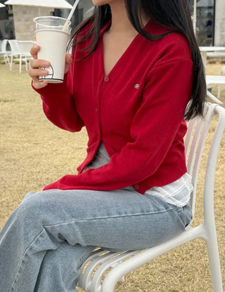 Cotton Spring Cardigan V-neck Knit Basic Merry Shop