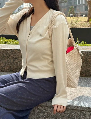 Cotton Spring Cardigan V-neck Knit Basic Merry Shop