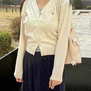 Cotton Spring Cardigan V-neck Knit Basic Merry Shop