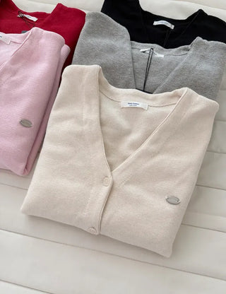 Cotton Spring Cardigan V-neck Knit Basic Merry Shop