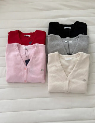 Cotton Spring Cardigan V-neck Knit Basic Merry Shop