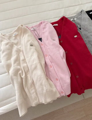 Cotton Spring Cardigan V-neck Knit Basic Merry Shop