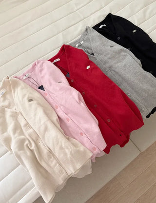 Cotton Spring Cardigan V-neck Knit Basic Merry Shop