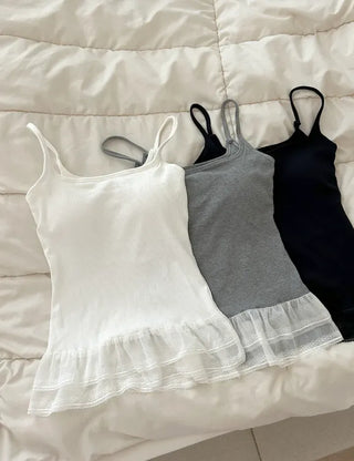 Built-in cup lace sleeveless layered summer ribbed