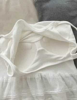 Built-in cup lace sleeveless layered summer ribbed