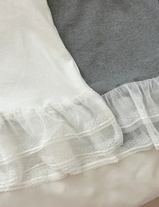 Built-in cup lace sleeveless layered summer ribbed