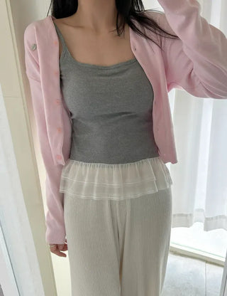 Built-in cup lace sleeveless layered summer ribbed
