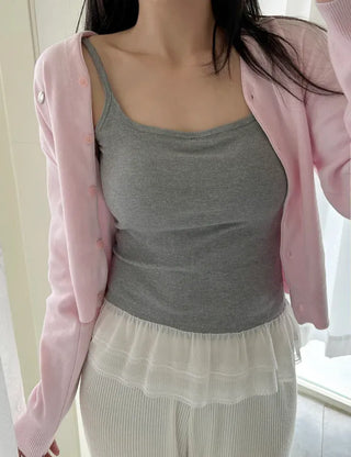 Built-in cup lace sleeveless layered summer ribbed