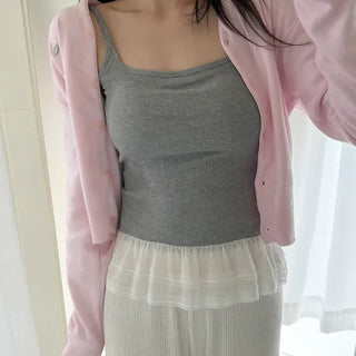 Built-in cup lace sleeveless layered summer ribbed