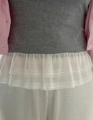 Built-in cup lace sleeveless layered summer ribbed