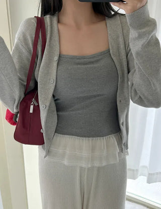 Built-in cup lace sleeveless layered summer ribbed
