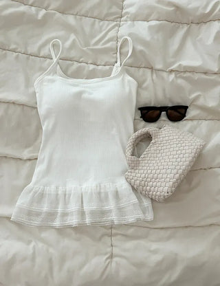 Built-in cup lace sleeveless layered summer ribbed