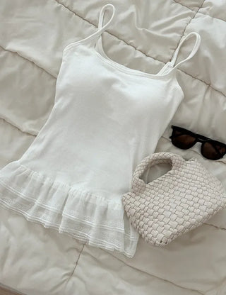 Built-in cup lace sleeveless layered summer ribbed