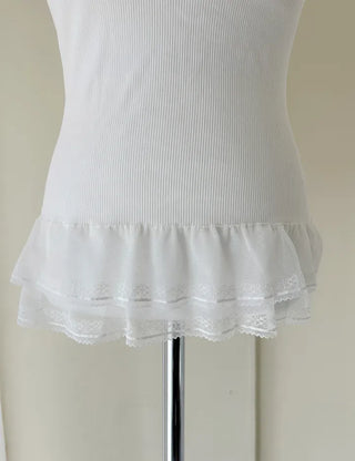 Built-in cup lace sleeveless layered summer ribbed
