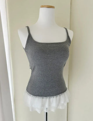Built-in cup lace sleeveless layered summer ribbed