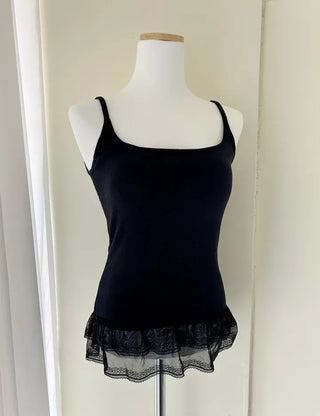 Built-in cup lace sleeveless layered summer ribbed