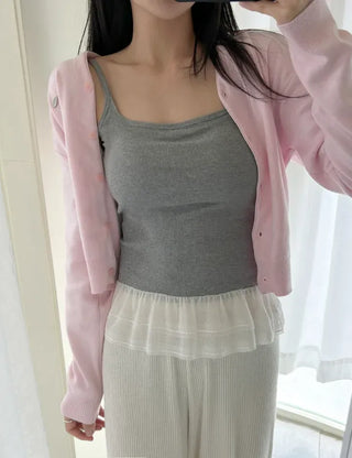 Built-in cup lace sleeveless layered summer ribbed