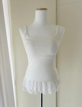 Built-in cup lace sleeveless layered summer ribbed