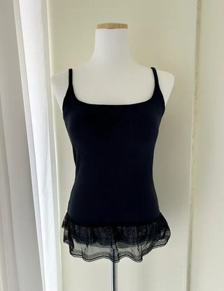 Built-in cup lace sleeveless layered summer ribbed