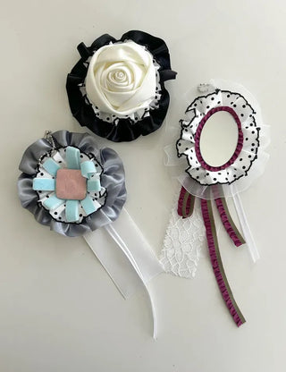 3 Types Rosette Keyholder, Ribbon Keyring, Brooch, Bag Charm