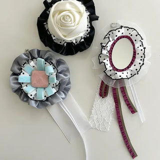 3 Types Rosette Keyholder, Ribbon Keyring, Brooch, Bag Charm