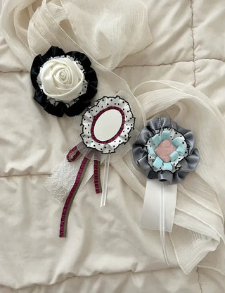 3 Types Rosette Keyholder, Ribbon Keyring, Brooch, Bag Charm