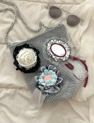 3 Types Rosette Keyholder, Ribbon Keyring, Brooch, Bag Charm