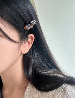 Silver Ribbon Formica Heart Mini Claw Hairpin