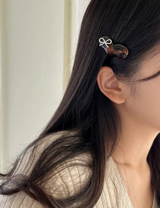 Silver Ribbon Formica Heart Mini Claw Hairpin