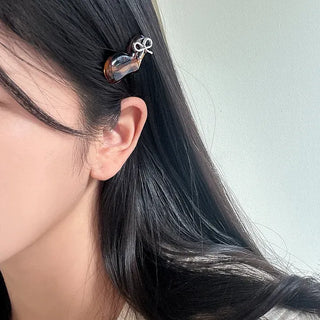 Silver Ribbon Formica Heart Mini Claw Hairpin