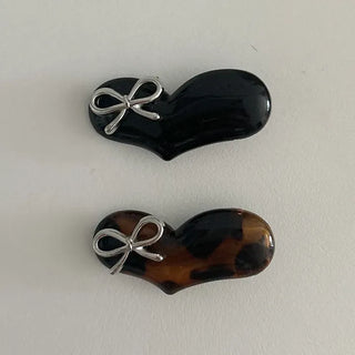 Silver Ribbon Formica Heart Mini Claw Hairpin