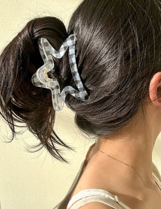 Star check hair clip transparent large summer