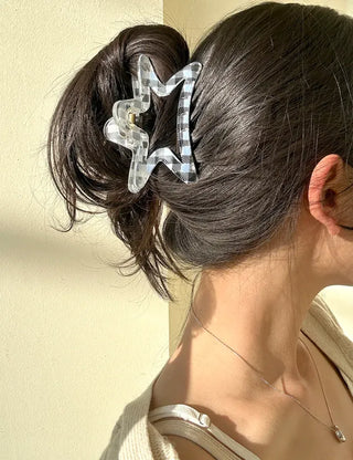 Star check hair clip transparent large summer